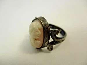 Antique Vintage Sterling Silver Carved Shell Cameo Ring Small Pinky Baby Size 2 - Picture 1 of 5