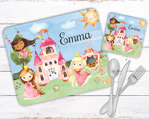 Kids Personalised Princess Wooden Placemat and Coaster Birthday Gift Xmas