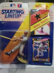 1992 Starting Lineup David Justice Atlanta Sujetador Figura de Acción Kenner Tarjeta MLB NUEVO DE LOTE ANTIGUO - Imagen 1 de 2