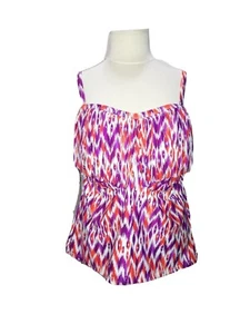 Collections by Catalina 2X 18-20W Tankini Swim Top Fringe Purple Orange Ikat NEW - Picture 1 of 12