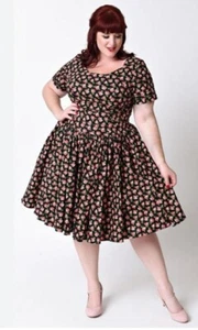 Unique Vintage Plus Size 2XL Roses Floral Print Retro Vintage 1950s Dress Pin Up - Picture 1 of 15