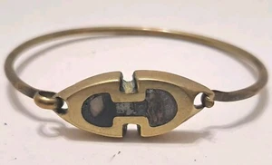 Artisan Handmade In Greece Brass Tone Bangle Bracelet With Inlay Stones # - Picture 1 of 6
