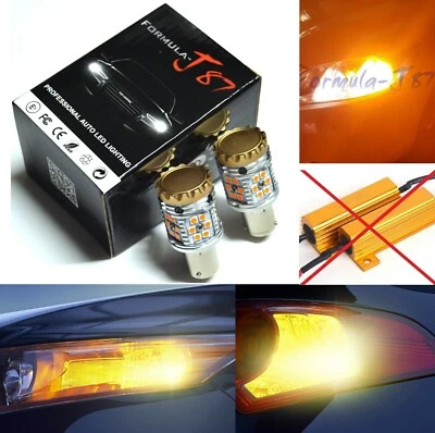 Hyper Flash Free LED Light 1156 Amber Two Bulbs Front Turn Signal Replace Stock - Image 1 of 4