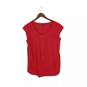 Eddie Bauer Top Womens Medium Linen Blend Button Up Blouse Pintuck Short Sleeve - Bild 1 von 9