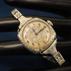 Vintage Elgin 14k Solid White Gold Manual Wind Wristwatch - Free Shipping USA - Picture 1 of 8
