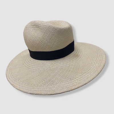 $376 Gigi Burris Mujer Beige Paja Asimétrica Corona Drake Sombrero de Panamá Talla OS Foto 1 de 4