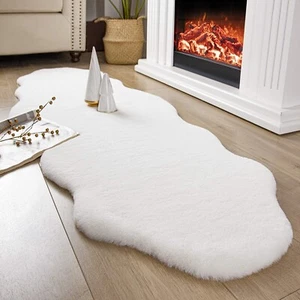 2X6 Ft Ultra Soft Faux Rabbit Fur Rug, Area Rug for Bedroom Living Room White - Picture 1 of 4