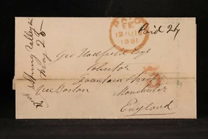 Wisconsin: Spring Valley (#1) 1851 Stampless Cover to GB, Scarcer DPO Rock Co - Picture 1 of 4