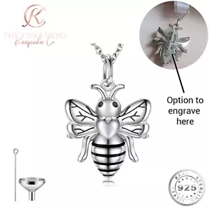 Gravierte Einäscherung Asche Biene Urne Halskette 925 Sterling Silber selbstbefüllend Denkmal - Bild 1 von 8