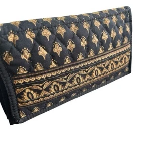 Vintage Quilted 100% cotton geo printed ladies organizing wallet Larenda black - Picture 1 of 13