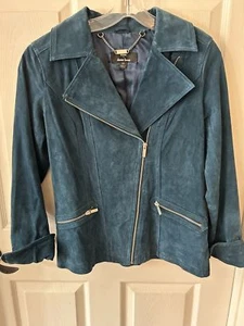 Dennis Basso Women's Blue Leather Jacket XS - Picture 1 of 9