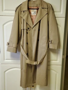Vintage London Towne Size 10 Petite Lined Trench Coat Khaki, And Matching Scarf - Picture 1 of 10
