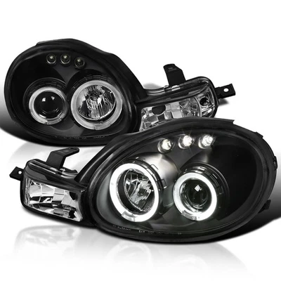 Black Fits 2000-2002 Dodge Neon Led Halo Projector Headlights+Signal Lamps Pair - Image 1 of 4
