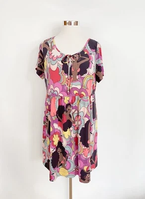 LEONA EDMISTON RUBY slinky jersey tunic dress sz 5, XL, XXL  / retro print - image 1 of 4