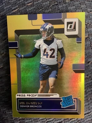 NIK BONITTO ROOKIE CARD Denver Broncos 2022 Donruss GOLD PRESS PROOF RC! - Image 1 of 2