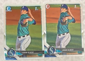 2018 1st Bowman Draft LOGAN GILBERT RC Rookie Lot (x2)! Chrome & Base BDC-63 - Picture 1 of 2