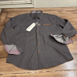 COOFANDY NWT Grey Cotton Poly Contrast Check Trim M - Picture 1 of 9