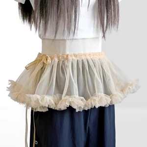 Women Lace Skirt Peplum Belt Ruffles Mesh Waistband Mini Strap Tutu Underskirt - Picture 1 of 34