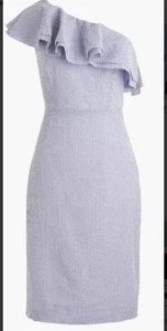 J.Crew Seersucker Striped One Shoulder Ruffle Dress Blue White Size 4 Nautical - Picture 1 of 8