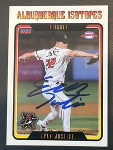 EVAN JUSTICE Signed 2024 Choice Albuquerque Isotopes Baseball Card ROCKIES AUTO - Picture 1 of 2