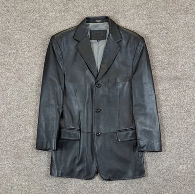 Blazer de cuero genuino Stafford negro de 3 botones abrigo deportivo chaqueta para hombre forrado pequeño Foto 1 de 4