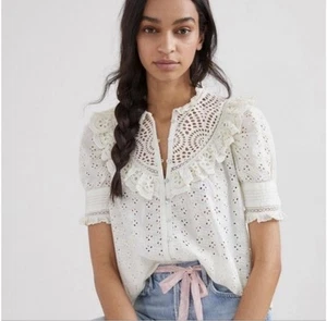Anthropologie Love The Label Ruffled Eyelet Blouse Size Medium NEW Retails $265 - Picture 1 of 10