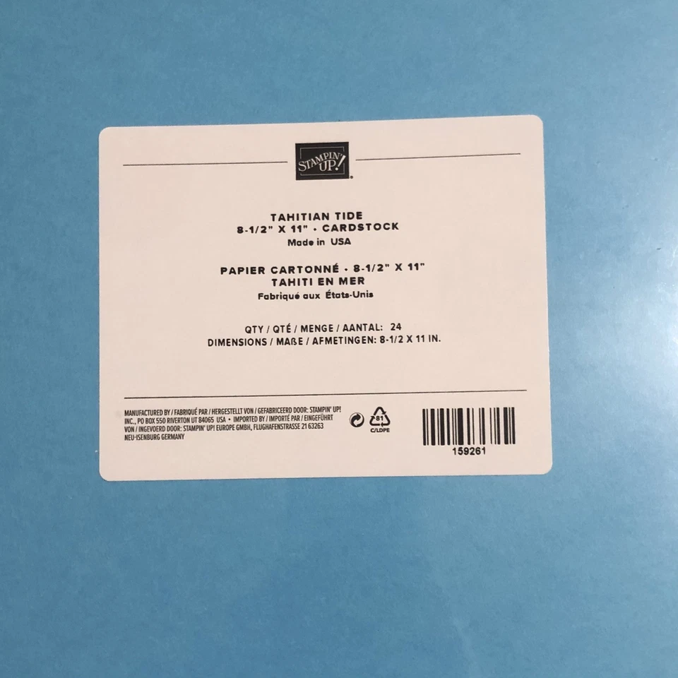 Stampin Up TAHITIAN TIDE Cardstock 8 1/2 x 11 - 24 Shts - Retired Blue - Image 1 of 1