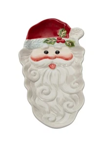 Fine Ceramic Christmas Holidays Small Santa Dessert Candy Plate, 8-3/4" L - Picture 1 of 2