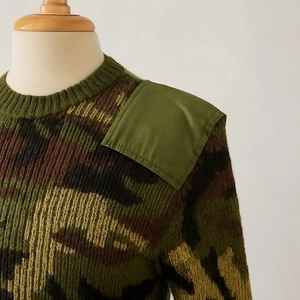 Barbour Men’s Wool Camo Jumper Sweater L 42 US Military Style Pullover England - Picture 1 of 15