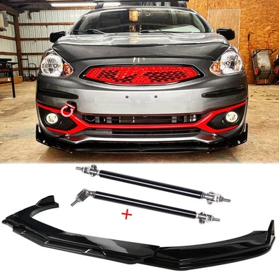 Front Bumper Lip Splitter Spoiler Body Kit + Strut Rods For Mitsubishi Mirage GS - Image 1 of 4