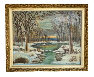 Vintage gerahmtes Winterlandschaft Ölgemälde von Evelyn Maricle 1971, 22"x18 - Bild 1 von 10