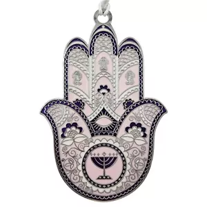 Metall Hamsa Hand Wandbehang Deko Menora Rosa Emaille Böser Blick Schutz 12cm - Bild 1 von 4