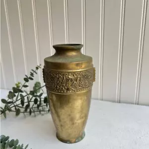 Vintage Brass Vase Intricate bird Design Carvings Rustic Primitive Old World - Picture 1 of 9