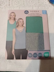 2 Pack Serra Reversible Tank Top Womens Large Green And Gray Oeko Tex Stretch - Picture 1 of 5