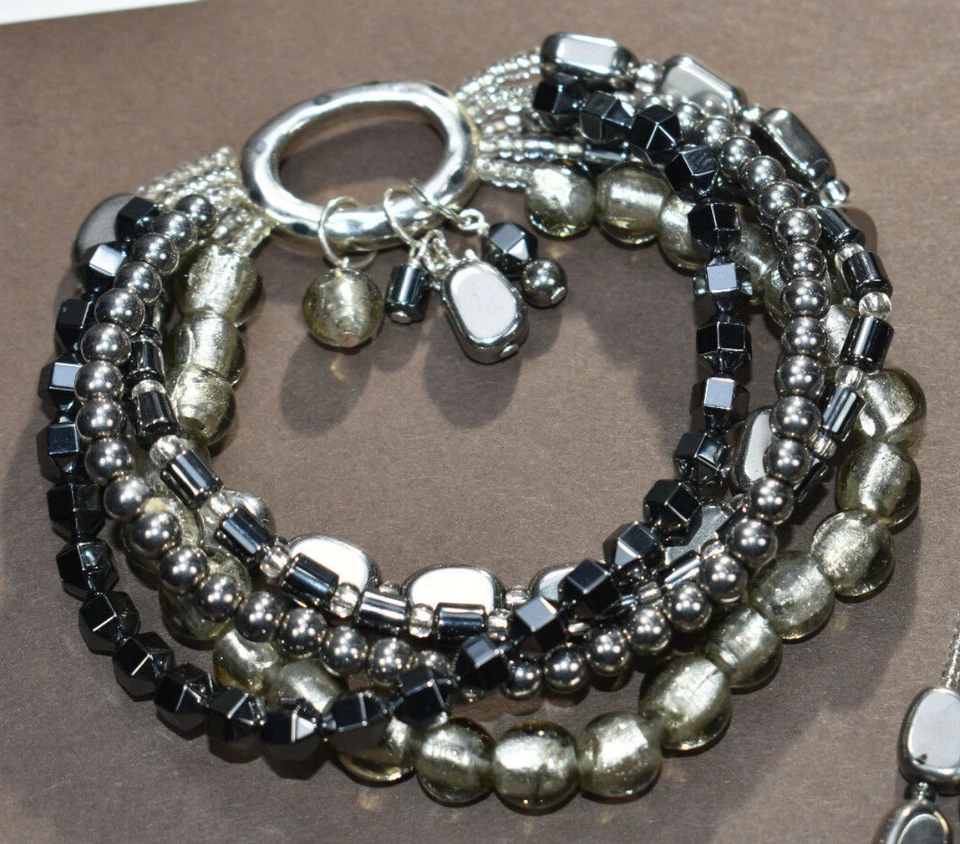 Brazalete Silpada de plata esterlina hematita HAILSTONE elástico 5 hilos B1935  Foto 1 de 1