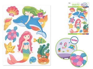 MERMAIDS & SEA LIFE Wandaufkleber 9 Glitzer Aufkleber Fisch Delfin Schildkrötenmuscheln - Bild 1 von 1