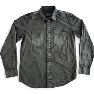 Men's Affliction Long Sleeve Button Down Up Green Dress Shirt Size Y2K M-XXXL - Picture 1 of 2