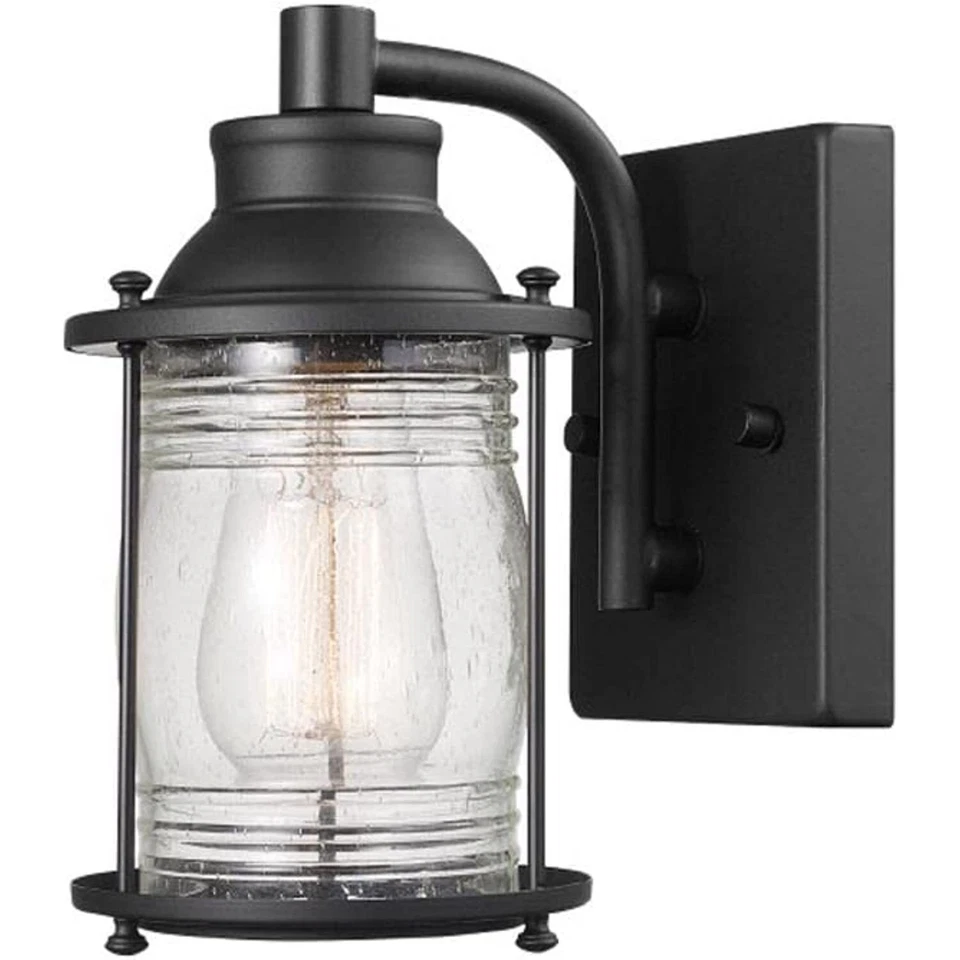 Globe Donovan Dark Bronze Black Outdoor Wall Lantern Seeded Glass 44544
