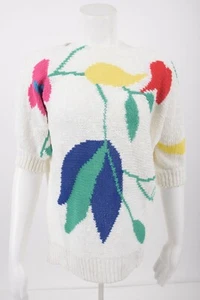 80er Jahre formschöner Strick Damen Vintage Strick Pullover Oberteil Gr. M Blumen Dolmanärmel - Bild 1 von 6