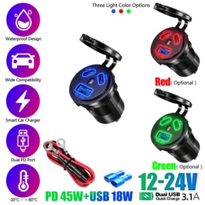 QC3.0 USB Outlet 108W 3 Ports Car Charger Socket Dual 45W PD Type C 12V/24V New - Zdjęcie 1 z 27
