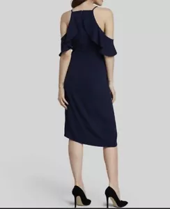 Maggy London Cold Shoulder Ruffle Trim Front Slit Pencil Dress Formal Party - Picture 1 of 14