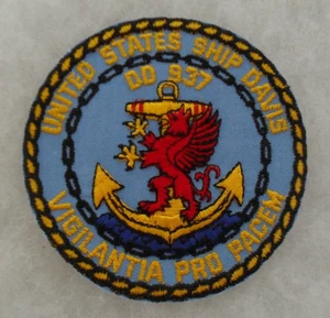 1950'S60'S NAVY DESTROYER DD-937 USS DAVIS EMB TWILL BILL WISE'S 50 YR COLL - Picture 1 of 2