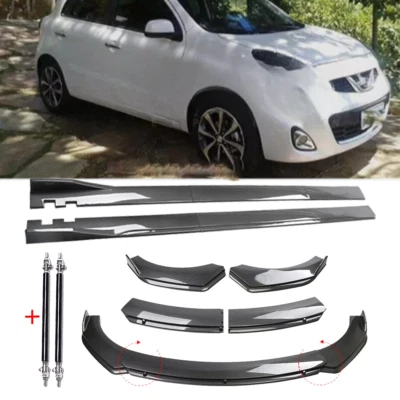 For Nissan March Hatchback Front Lip Chin Bumper Spoiler Carbon Fiber Body Kit Foto 1 de 4