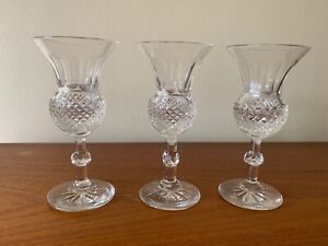 3 Edinburgh Liqueur Whisky Crystal Cut Glass THISTLE design vintage 96mm
