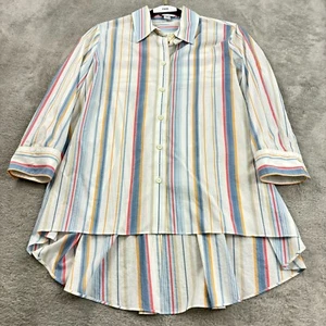 Per Se Carlisle Button Up Shirt Damen 4 Multicolor Streifen Hi Lo Büro Reif - Bild 1 von 17