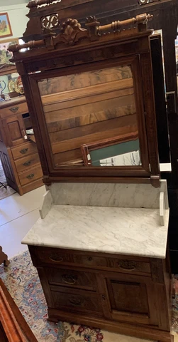 Antique Victorian/Eastlake Washstand Walnut With Marble Top Cover
