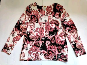 Chicos   Women's Large Red Paisley Long Sleeve Jersey Shirt - Picture 1 of 8