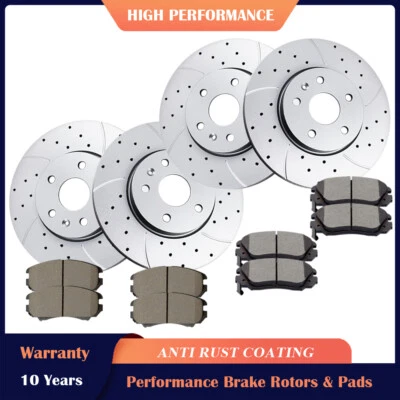 Front & Rear Drilled Discs Rotors Brake Pads Fit Chevrolet Equinox GMC Terrain - Image 1 of 4