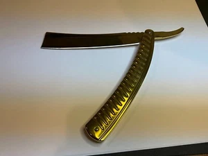 Navaja de afeitar recta dorada - pensamiento de corte para defensa personal o autoafeitado de la industria - Imagen 1 de 11