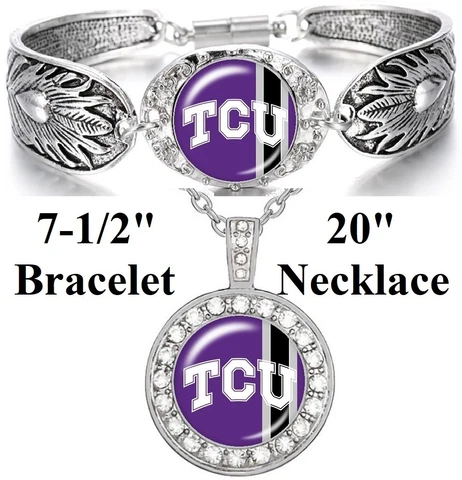 2Pc Gift Set TCU Horned Frogs Womens 925 Sterling Silver Necklace Bracelet D3D18 Cover
